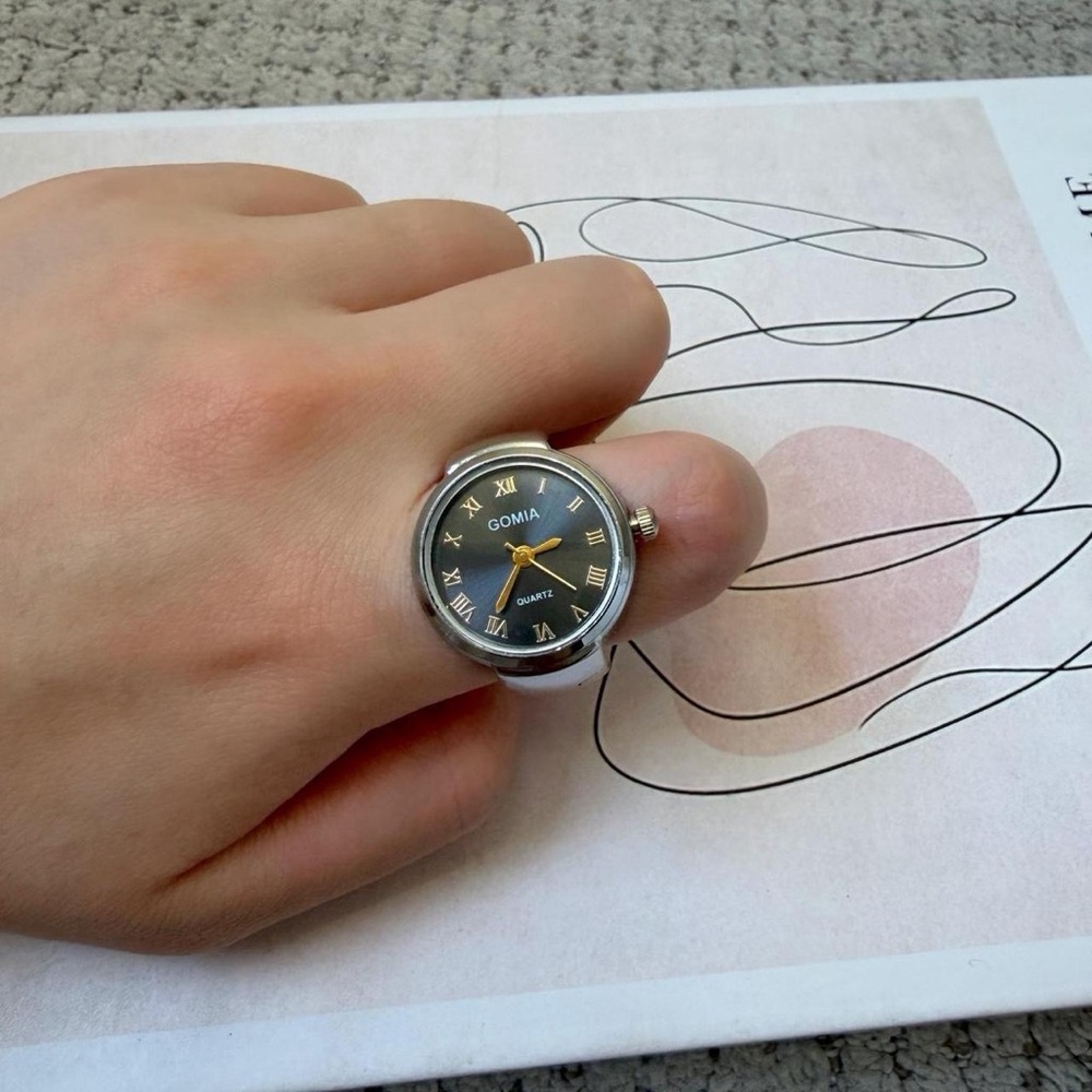 Silver Black “Working Clock” Watch Y2K Ring